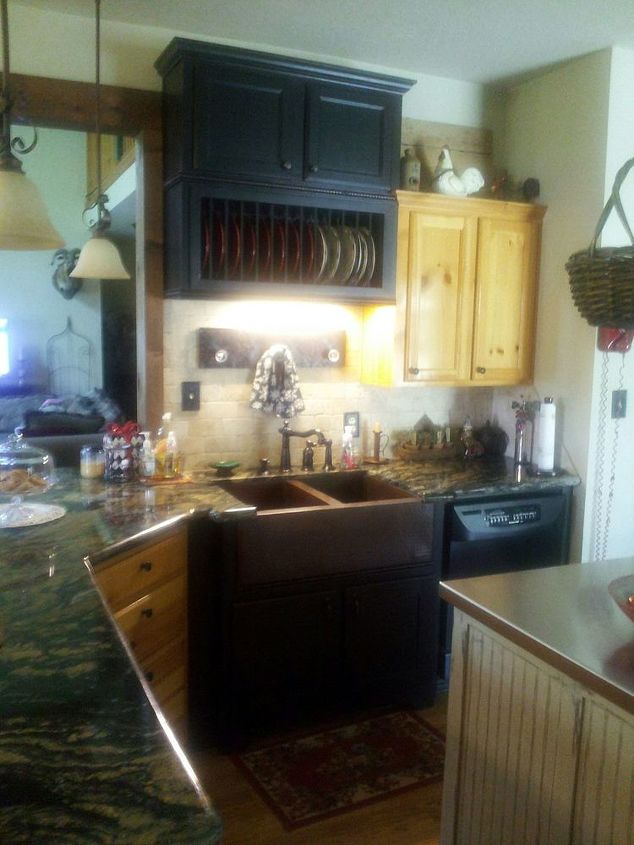 remodeled kitchen, diy, kitchen cabinets, kitchen design, kitchen island, Copper farm sink plate rack