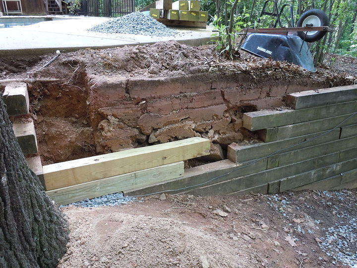 phase one of a retaining wall and pool deck renovation at my home new wall section, New wall meets old