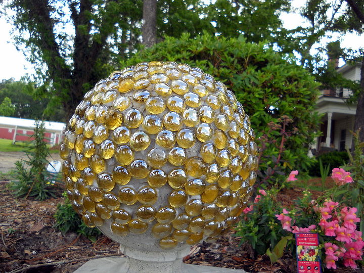marble covered concrete ball, crafts, gardening, A new version of the Bowling Ball