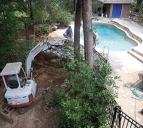 rebuild of section of timber wall is complete demolition of rest of timber wall and, decks, outdoor living, pool designs