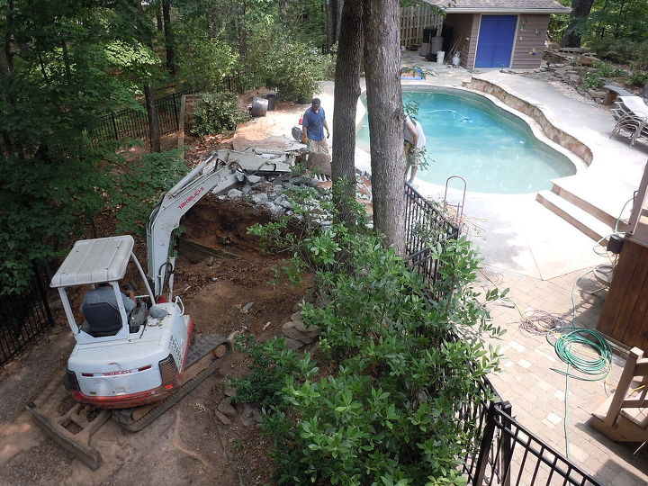 rebuild of section of timber wall is complete demolition of rest of timber wall and, decks, outdoor living, pool designs