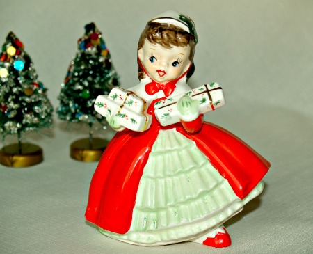 vintage and retro christmas decor, christmas decorations, seasonal holiday decor, This sweet china girl is really a candy cane vase