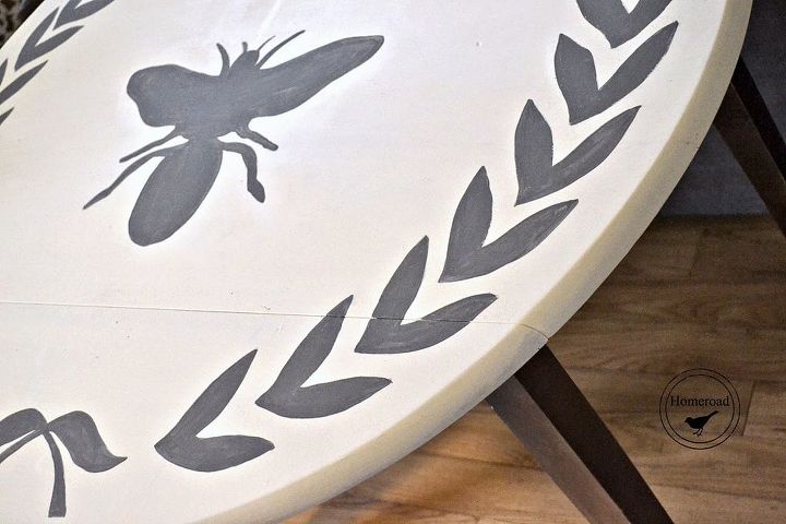 a drop leaf table refinished with a bee and a wreath, chalk paint, painted furniture