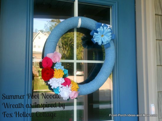 make a summer styrofoam wreath from a pool noodle, crafts, seasonal holiday decor, wreaths, I love how my denim and felt wreath brings a fresh and welcoming look to our door