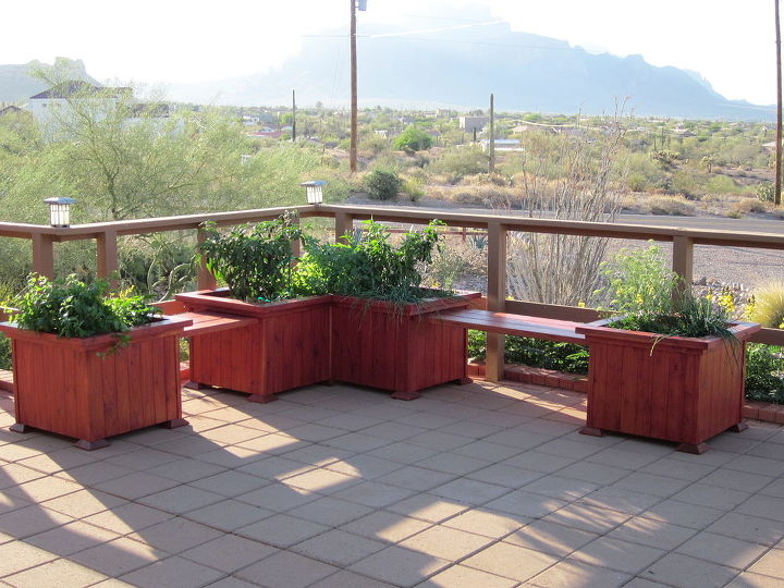 custom hand crafted planter boxes and outdoor furniture make your patio the, Corner Bench Planter