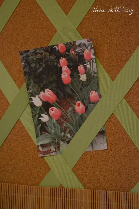summer garden themed ribbon cork board, crafts, This ribbon cork board is great for your ideas and clippings for planning your garden