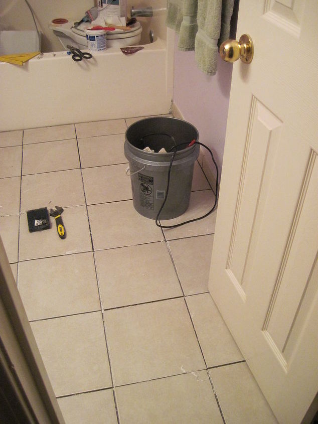 tiling bathroom floor, Work in progress