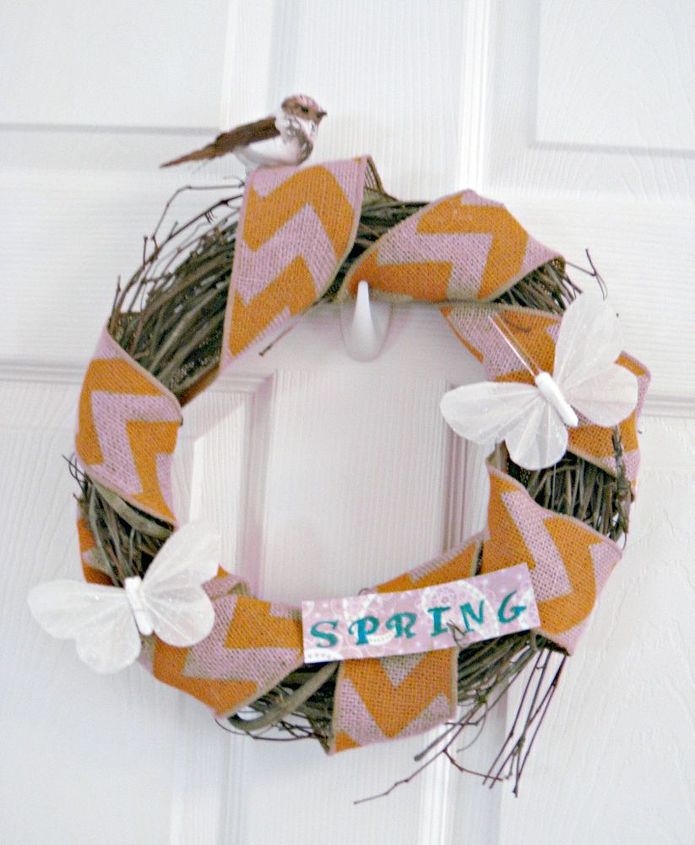 tweet chevron bird and butterfly spring wreath, crafts, seasonal holiday decor, wreaths, I currently have the wreath hanging in my home so I can enjoy it more