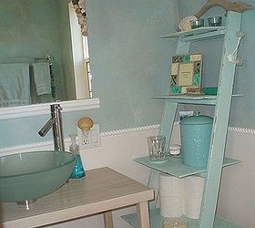 old ladder new bathroom shelves, bathroom ideas, repurposing upcycling, shelving ideas, All dressed up with a coat of flat antique white