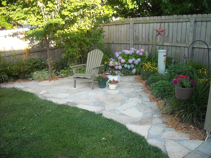 my secret garden, concrete masonry, outdoor living, flagstone patio connect to the shed area