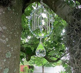 make your garden sparkle with crystals, gardening, outdoor living, For the center I used super thin stainless steel shiny chains to resemble rain They sway and sparkle just as much as the crystals