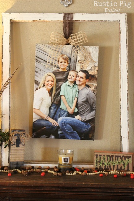 decorating for fall, seasonal holiday d cor, wreaths, Old window frames make the perfect place to hang our family canvas photo