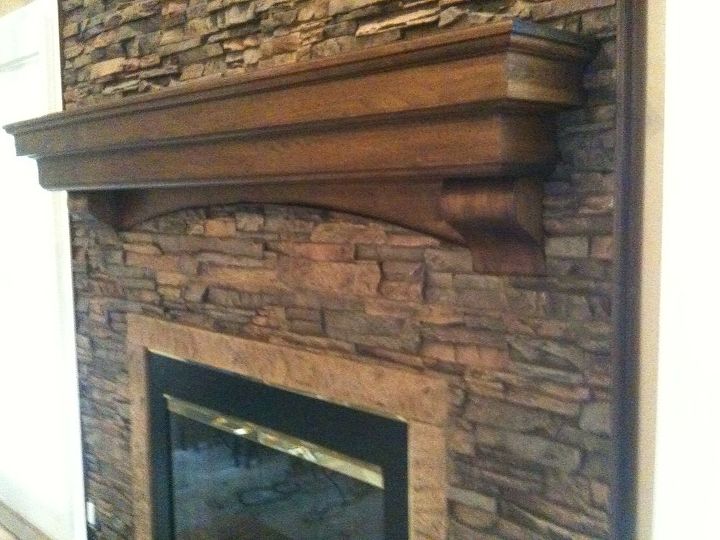remodel before and after, fireplaces mantels, home decor, living room ideas, stairs, After fireplace faux stack stone