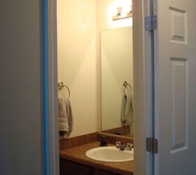 half bath remodel, bathroom ideas, home improvement, Before sink and permanently attached mirror