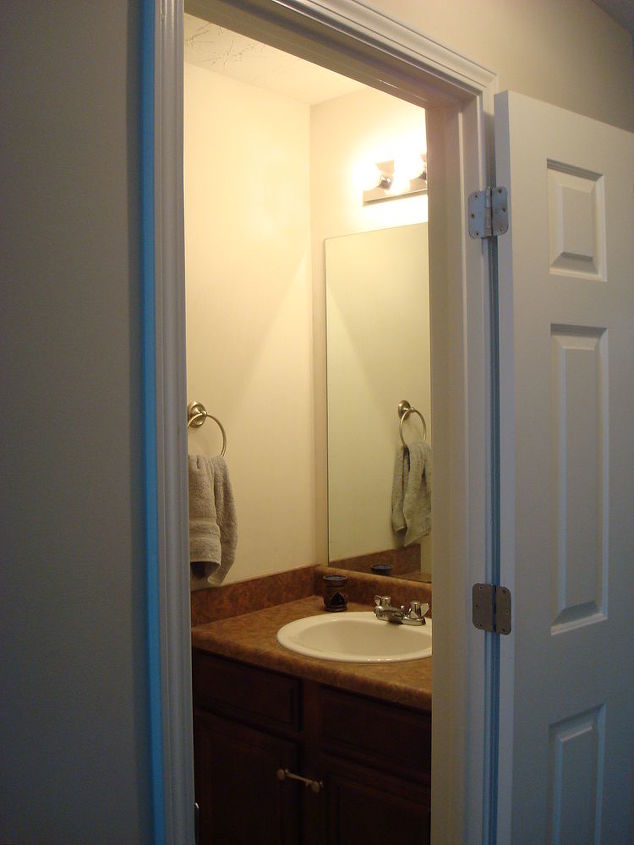 half bath remodel, bathroom ideas, home improvement, Before sink and permanently attached mirror
