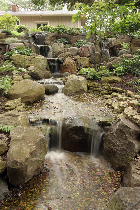 pondless waterfalls for the landscape, gardening, outdoor living, ponds water features, A cascading waterfall draws visitors to the front door of this gracious home