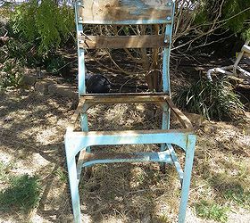 an old chair get a new life, container gardening, gardening, repurposing upcycling, She s had several colors like this powder blue