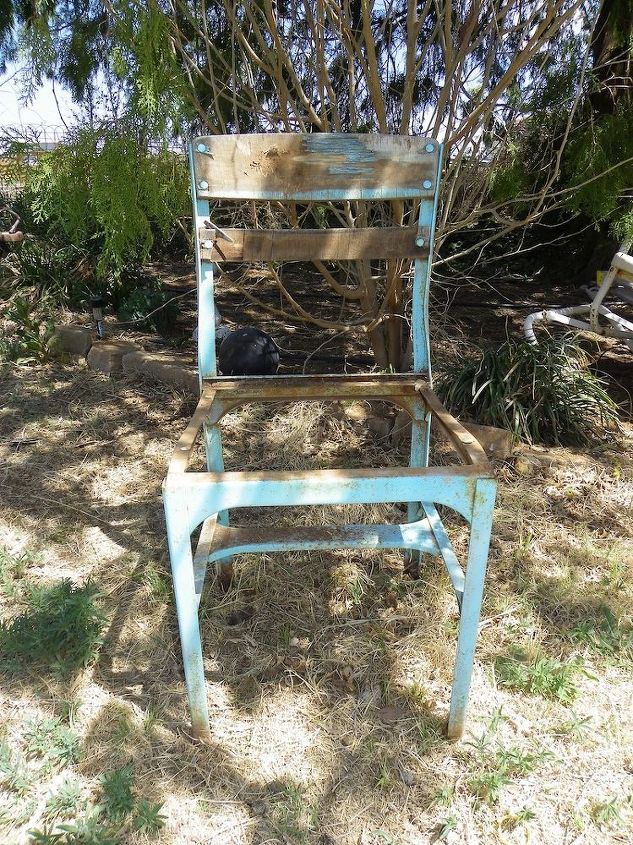 an old chair get a new life, container gardening, gardening, repurposing upcycling, She s had several colors like this powder blue