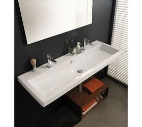 modern ceramic bathroom sinks, products, 47 x 18 wall mounted or self rimming ceramic bathroom sink includes overflow SKU CAN05011 Price 875