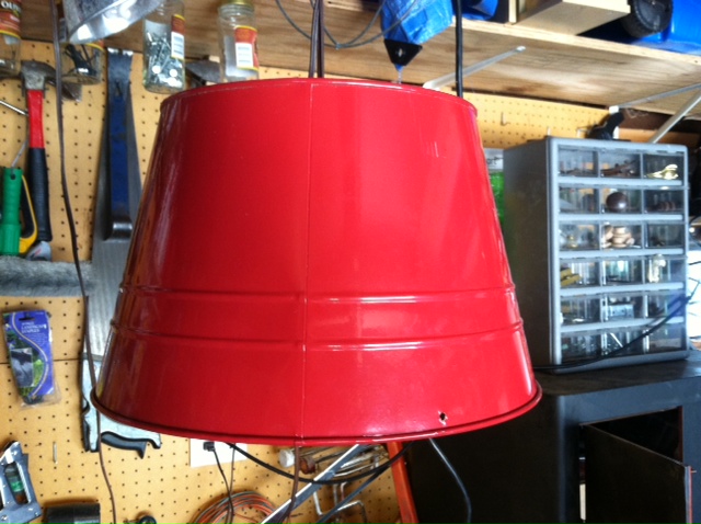 a red bucket becomes a colorful light fixture, lighting, repurposing upcycling, Great light for a kid s room reading nook or toy room
