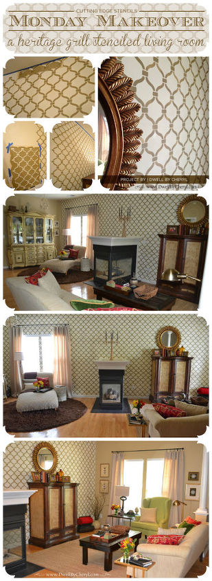 monday makeover a heritage grill stenciled living room, painting, wall decor