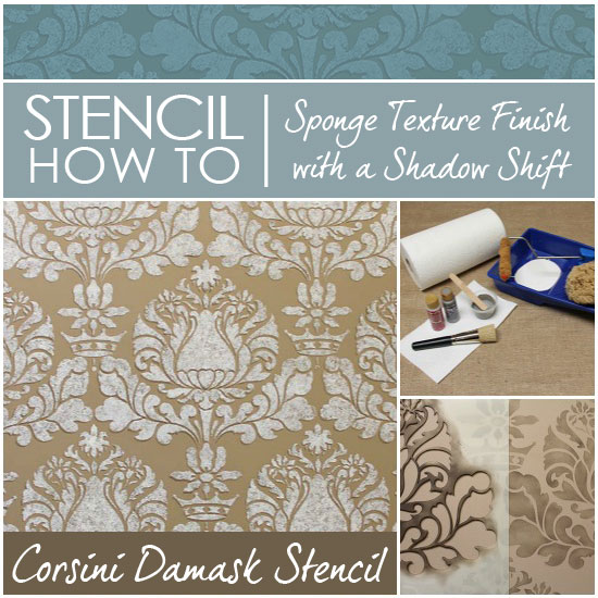 como fazer textura de rolo de esponja fcil e estncil shadow shift stencil, Corsini Damask Wall Stencil by Royal Design Studio Stencils