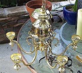 repurposing an old brass chadelier to old iron for the patio, painting, repurposing upcycling, put back together and ready for paint