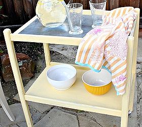 old tea cart gets a major makeover with a surprising metal top, outdoor furniture, outdoor living, painted furniture