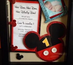 mickey mouse themed 1st birthday party, crafts, Shadow Box Displaying Custom made Mickey Mouse Invitation