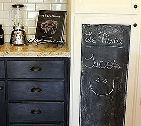 my favorite room my kitchen, countertops, doors, home decor, kitchen design, kitchen island, Changing out knobs to pulls changed the en tire look of the drawers Painting one of the panels of my Pantry cabinet with chalkboard paint gives a warm feel and breaks up the white