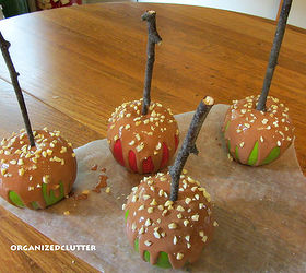 faux caramel apples, crafts, decoupage, seasonal holiday decor, I used birch tree twigs for sticks for a more rustic look