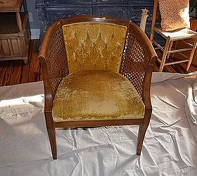 damaged cane chair gets fabric makeover how to pics, Vintage Cane Chair makeover Before She was a beauty but the cane was torn