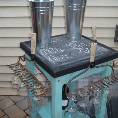fun rolling wine cart made with vintage rakes amp an old butcher block table, repurposing upcycling, Rolling wine cart made with vintage rakes an old butcher block table