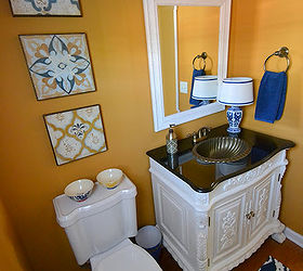 powder room makeover, bathroom ideas, chalk paint, home decor, painting, I love the mix of all the patterns in my newly made over powder room