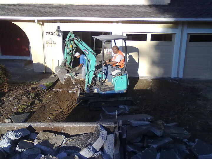 expose aggregated driveway, REMOVING THE EXISTING DRIVEWAY