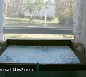 easy diy cat perch window seat, repurposing upcycling, old serving tray lined with pretty wallpaper