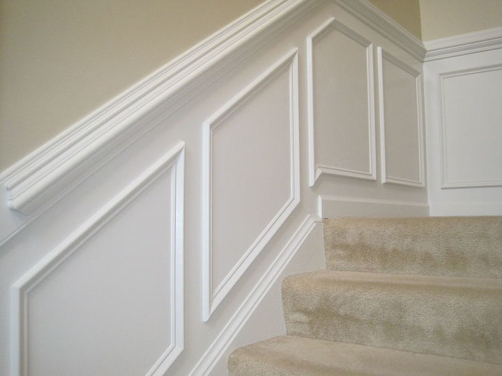 wainscoting amp chair rail, home decor, wall decor, Wainscoting up the stairs landing