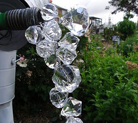 yard art recycling, outdoor living, repurposing upcycling, I received an email asking about the water close up of the beads used to make the water from Michaels in the section that has the fake plants These are plastic with a hole in them to string on thin picture hanging wire