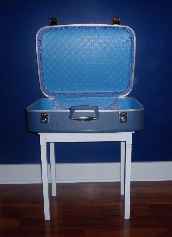 a upcycled suitcase side table, repurposing upcycling, With hidden storage