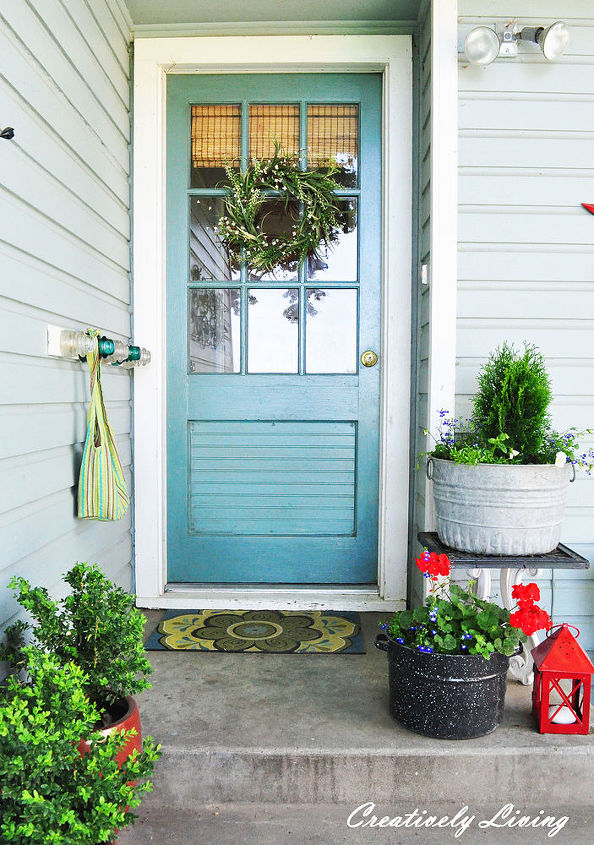 my summer back entry, curb appeal, decks, doors, gardening, outdoor living, My turquoise back door