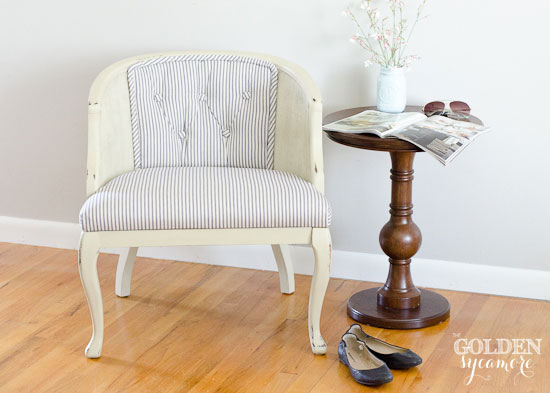 reupholstered tufted cane chair tutorial part 2, diy, how to, painted furniture, Finished Reupholstered Tufted Cane Chair