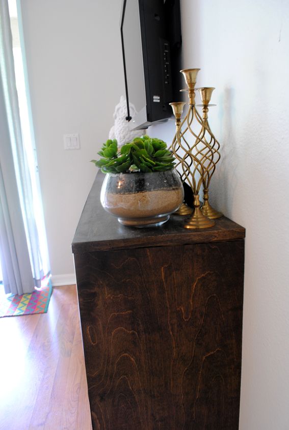 diy floating credenza fauxdenza as custom media cabinet, kitchen cabinets, painted furniture
