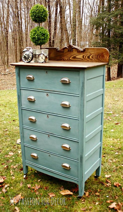 a modern update for a timeless dresser, chalk paint, painted furniture, Custom mix color using Chalk Paint by Annie Sloan in Louis Blue Antibes Green Florence English Yellow and Napoleonic Blue