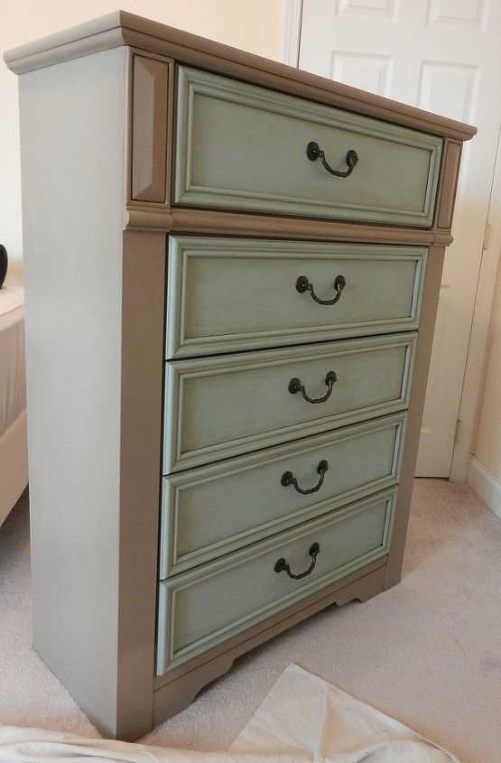 before and after of a new chest of drawers, chalk paint, painted furniture, AFTER PIC using chalk paint and an antiquing glaze