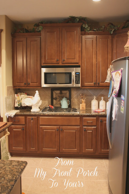 creating a french country kitchen cabinet finish using chalk paint, chalk paint, kitchen backsplash, kitchen cabinets, kitchen design, painting, Before shot of our kitchen It is on the small side and was very dark