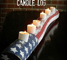 american flag log candle, crafts, patriotic decor ideas, seasonal holiday decor