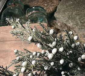 my summer 2012 mantel, seasonal holiday d cor, wreaths, An antique dovetailed box makes the perfect riser for these mason jars and I added a bit of juniper to bring in another texture