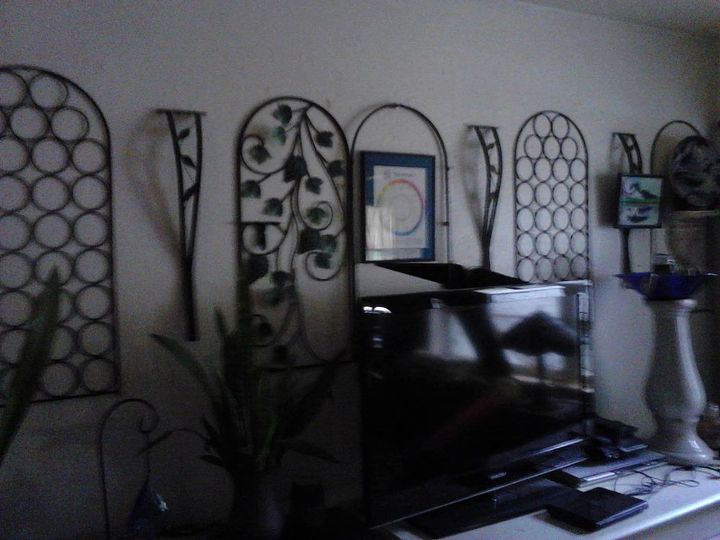 re purpose an old favorite table, crafts, home decor, painted furniture, repurposing upcycling, On the wall of course with the wrought iron wine rack I took apart