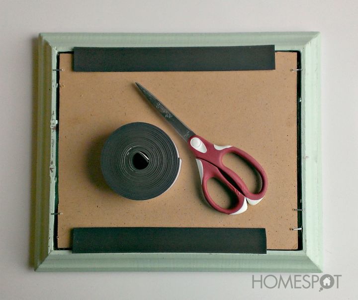 diy framed chalkboard, chalkboard paint, crafts, The magnetic strips had adhesive backs but a couple staples were added for a safety factor