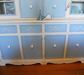 a tired old brown veneer hutch dresser to shabby chic delightful, painted furniture, shabby chic